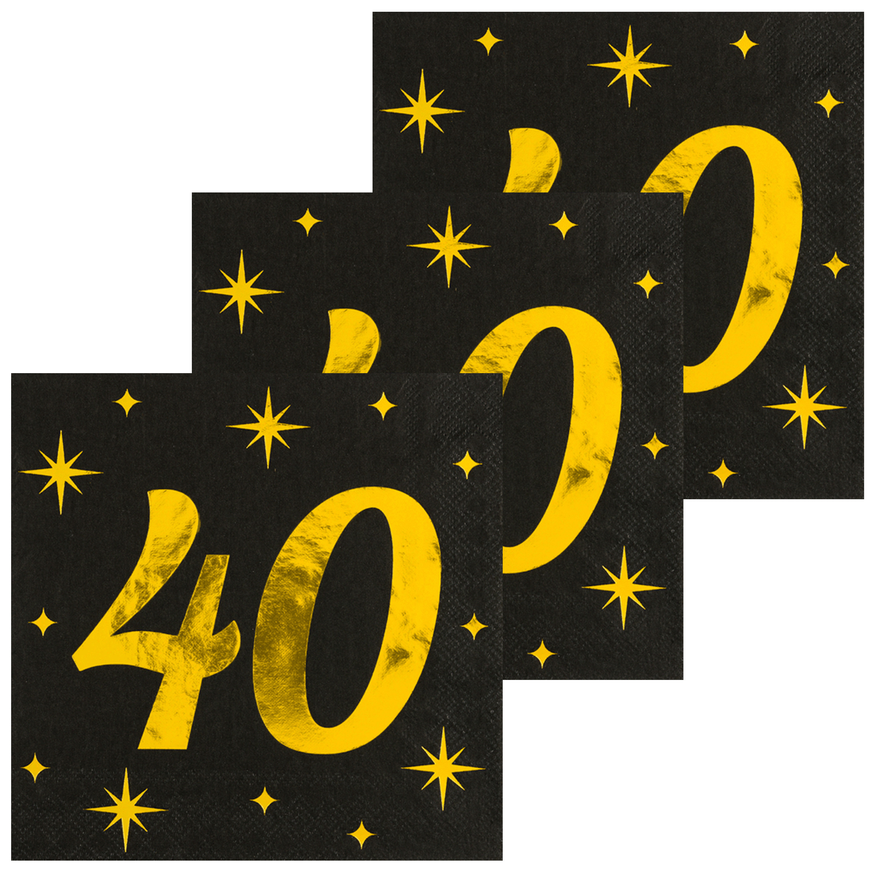 Paperdreams Verjaardag feest servetten - leeftijd jaar - 48x stuks - zwart/goud - sterren - 33 x 33 cm -