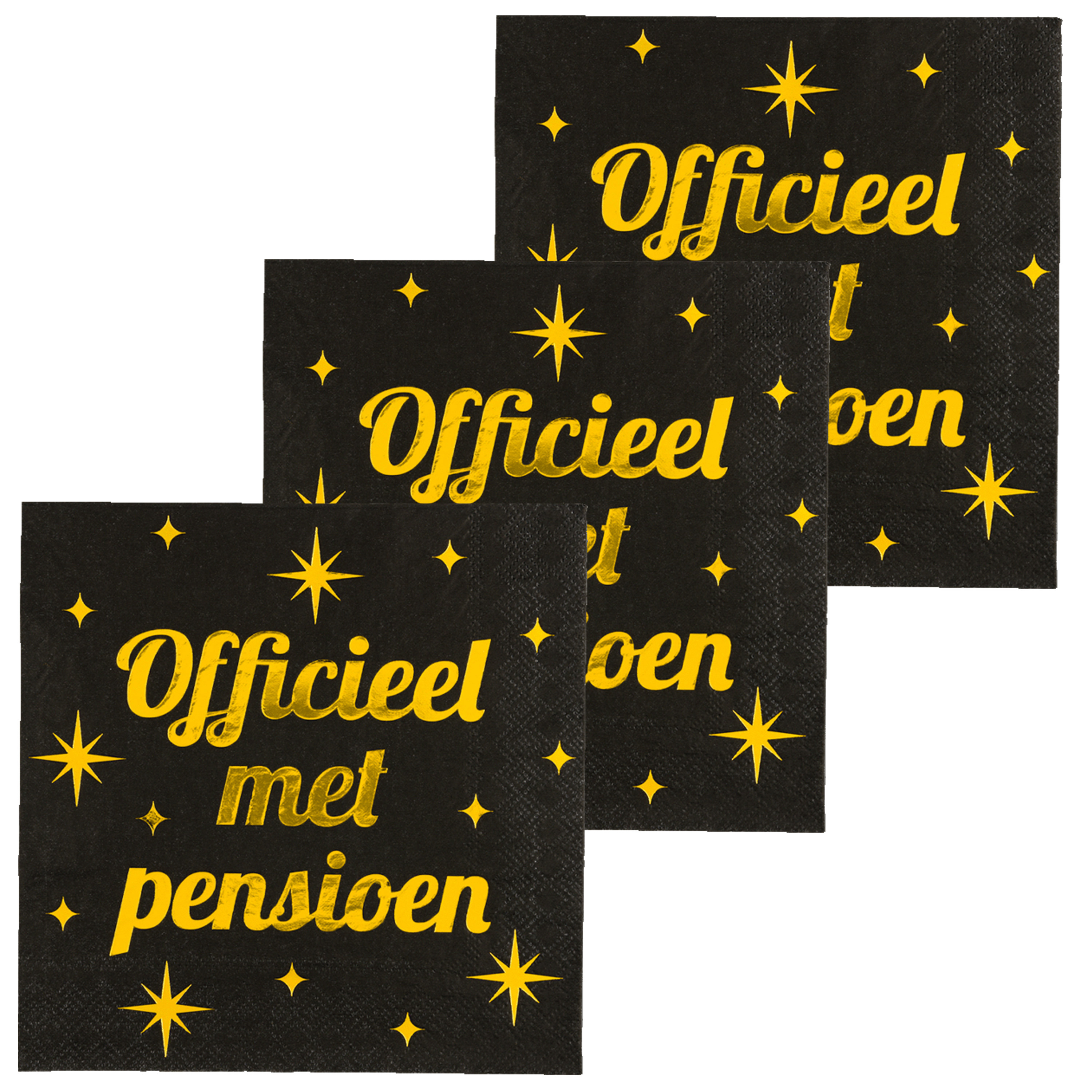 Paperdreams Verjaardag feest servetten - Officieel met Pensioen - 48x stuks - zwart/goud - 33 x 33 cm -
