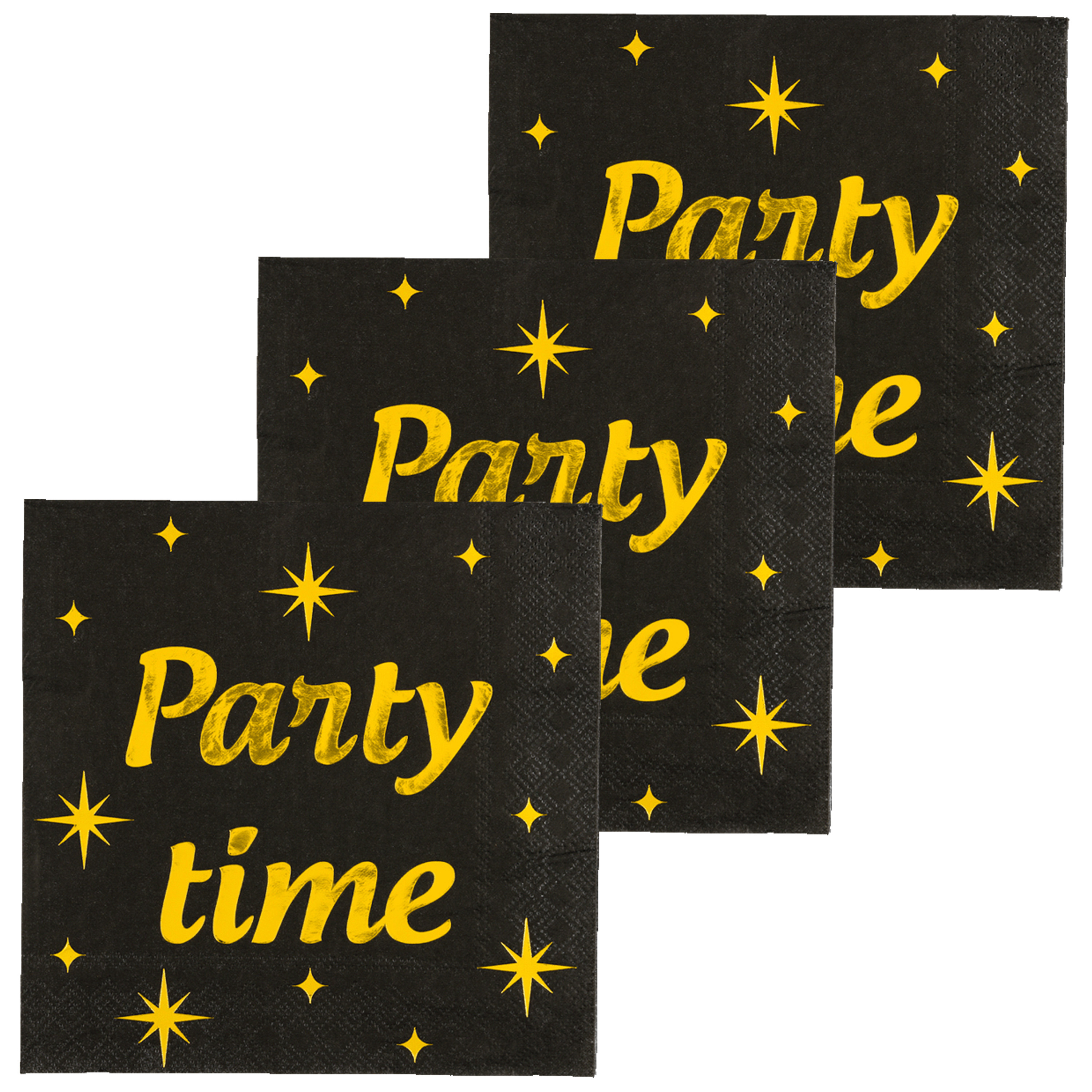 Paperdreams Verjaardag feest servetten - Party Time - 48x stuks - zwart/goud - 33 x 33 cm -