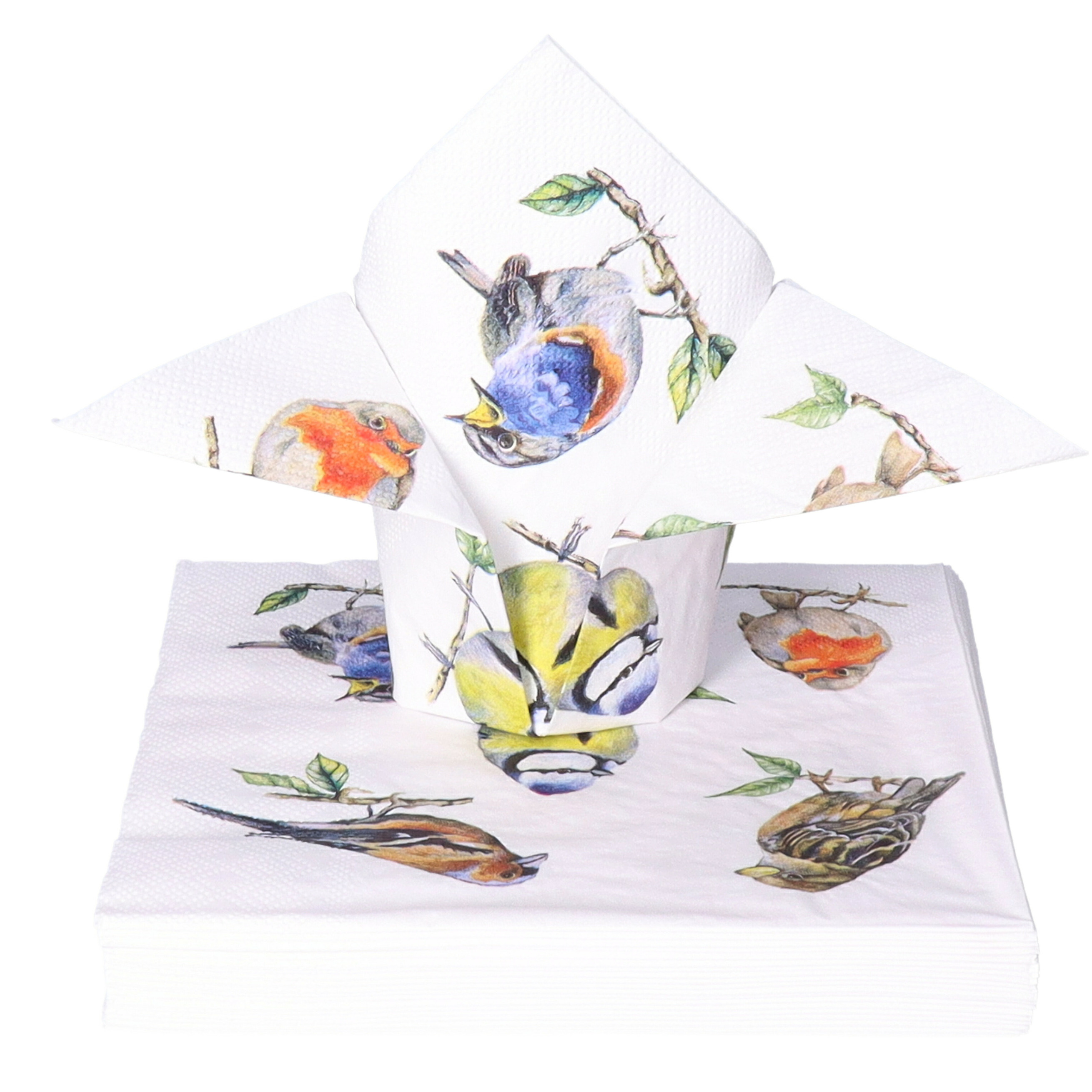 Ambiente Tafel diner servetten - Tuinvogels thema - 40x stuks - 33 x 33 cm -