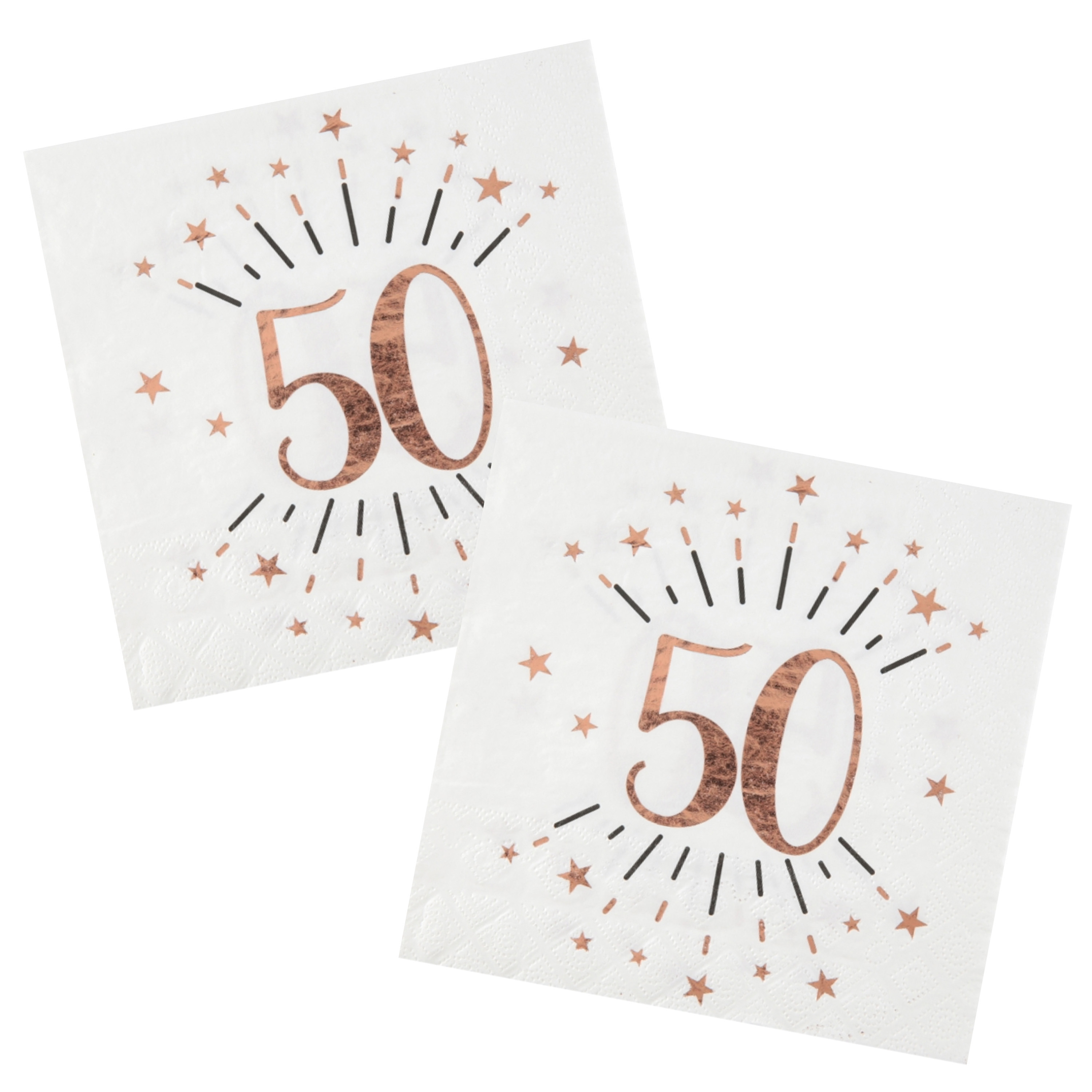 Santex Verjaardag feest servetten leeftijd - 20x - 50 jaar - rose goud - 33 x 33 cm -