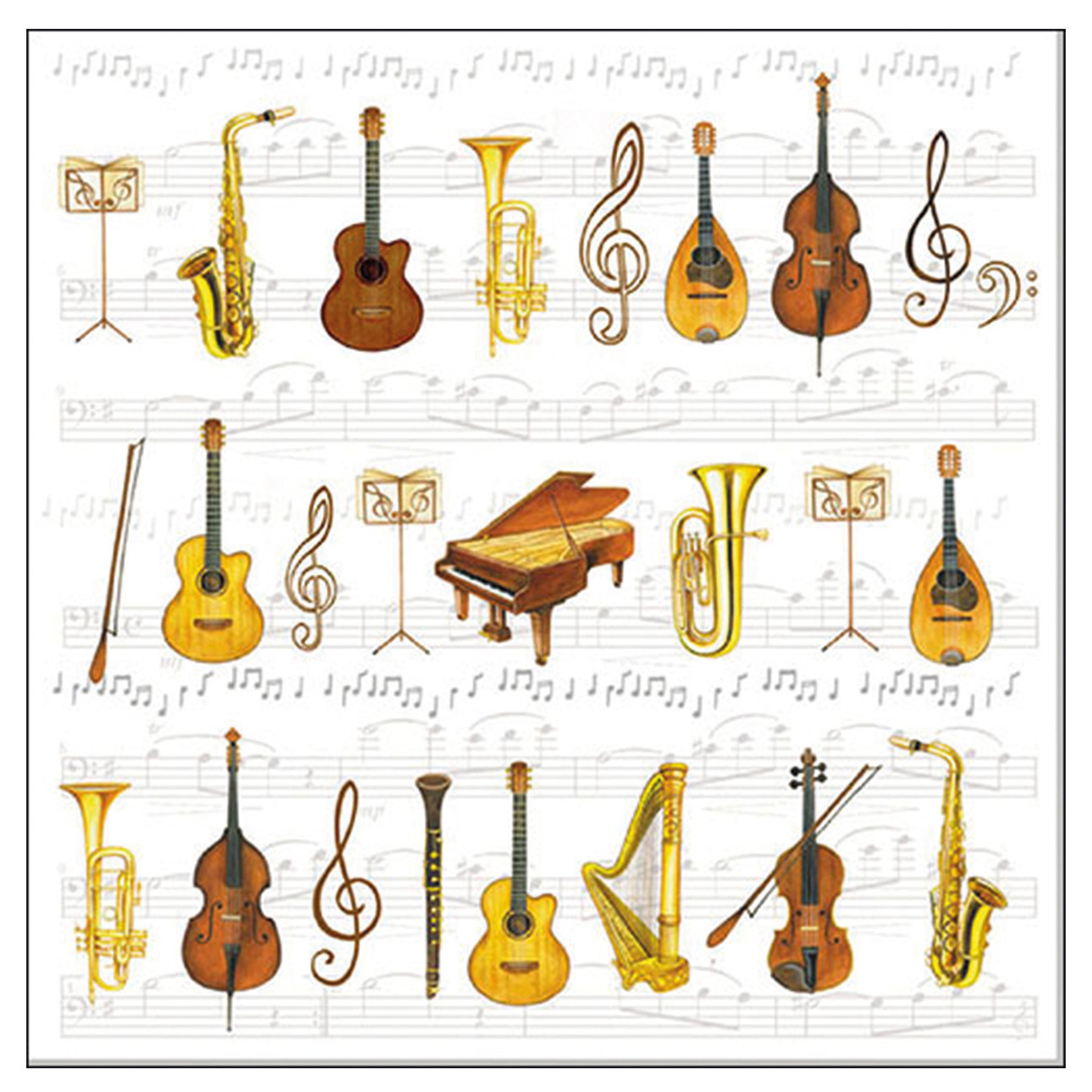 Ambiente 40x Tafel diner/lunch servetten 33 x 33 cm muziek instrumenten print -