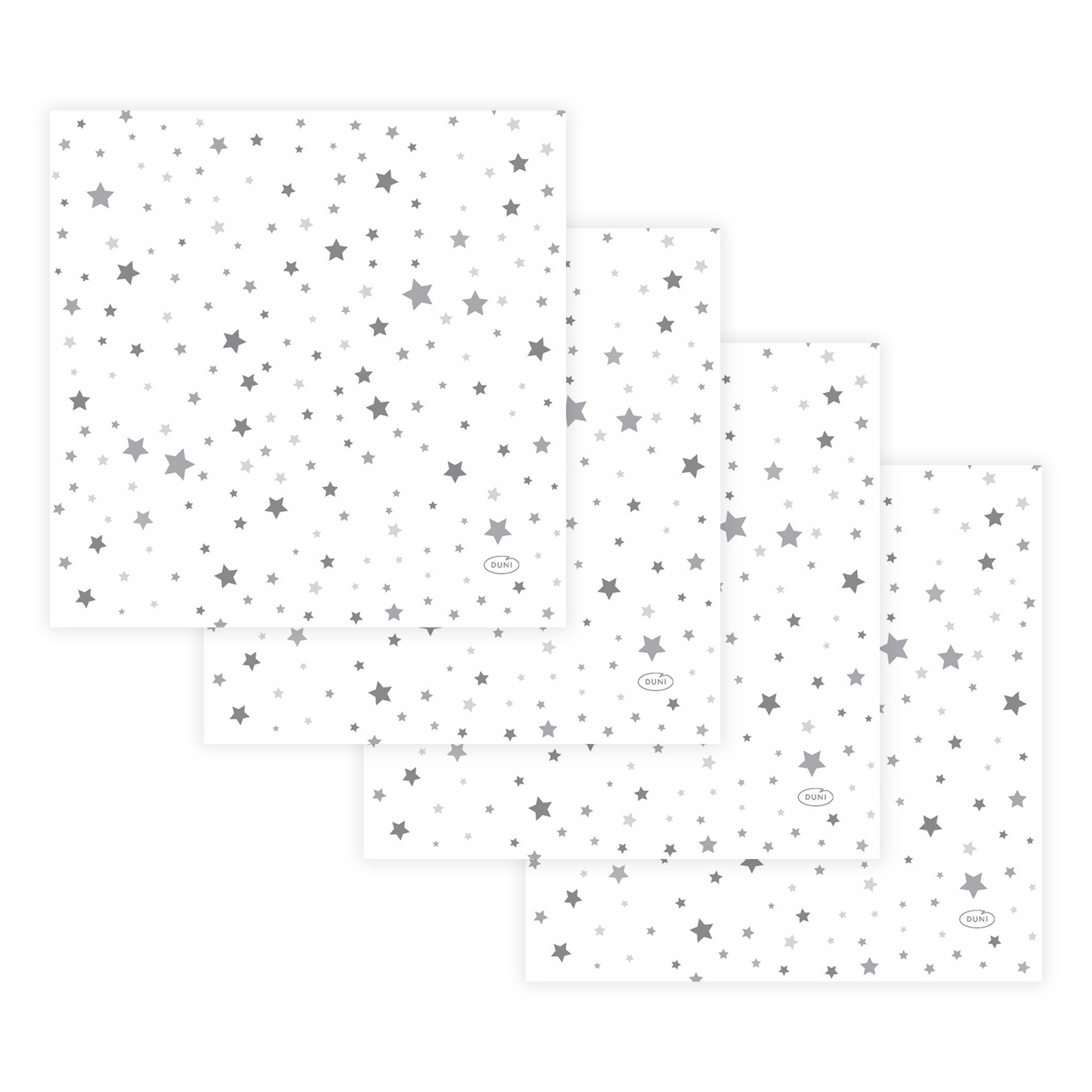 Duni Lunch/diner servetten - 40x st - 33 x 33 cm - wit met sterren - feestservetten -