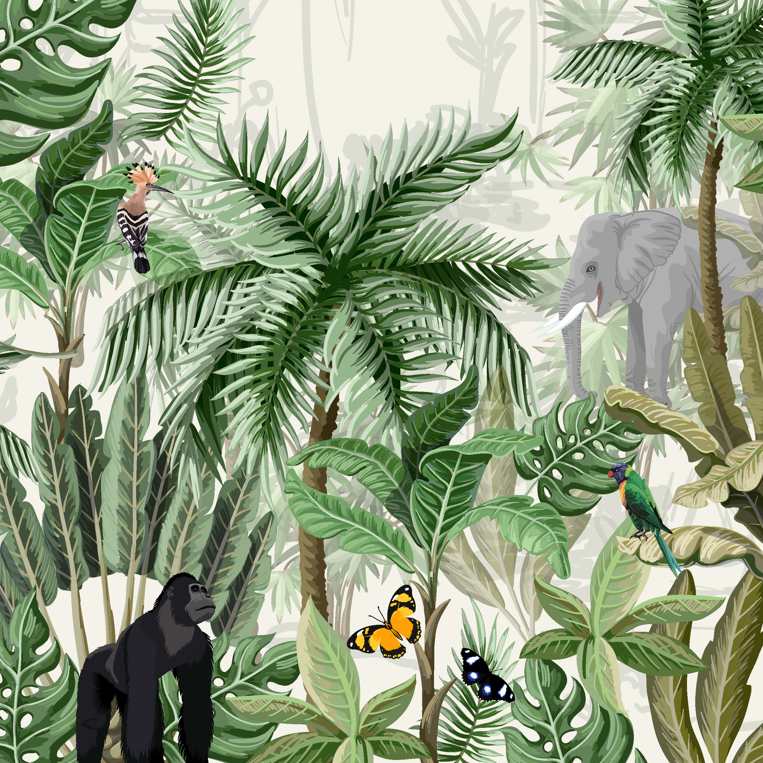 Paperdesign Safari thema servetten - 40x - jungle/regenwoud print - 33 x 33 cm - 3 laags -