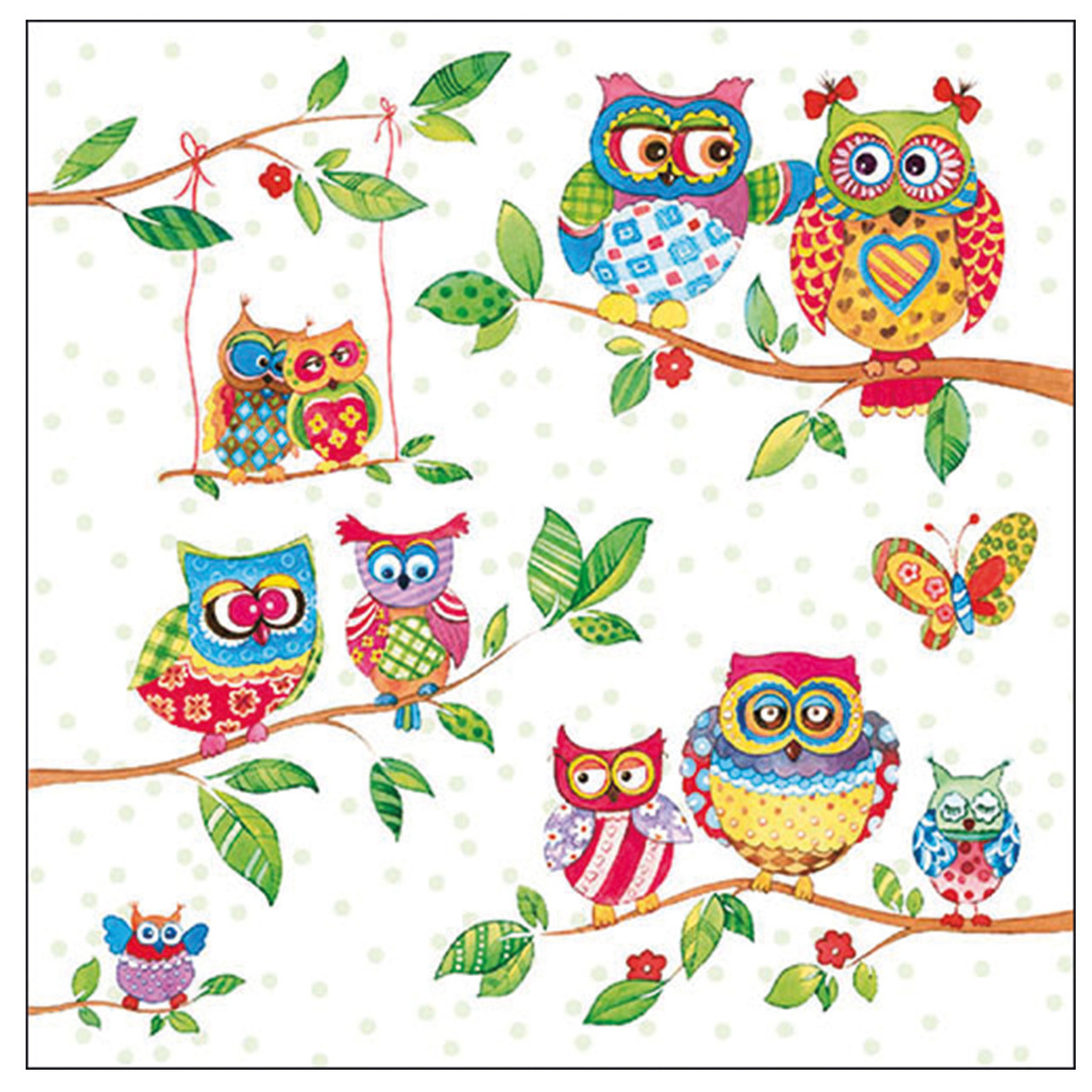Ambiente servetten - vrolijke uilen print - 40x st - 33 x 33 cm - Tafel diner/lunch servetjes -