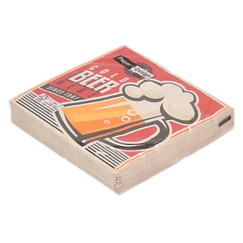 Merkloos 40x Retro bier thema print servetten 33 x 33 cm -