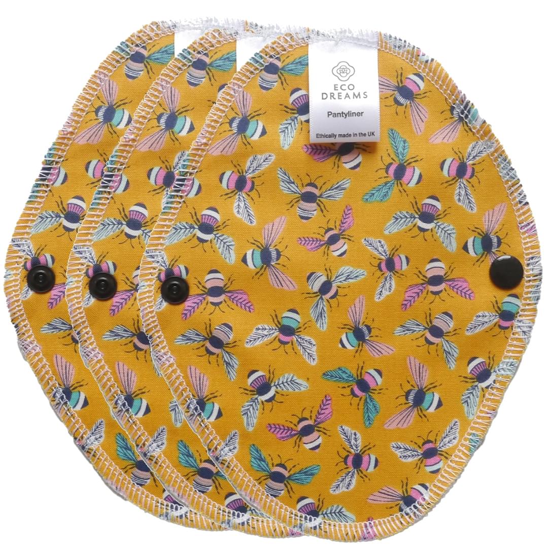 Menstruatiecups.nl Wasbaar maandverband en inlegkruisjes - Eco Dreams - extra dun (beschrijvin 3 stuks inlegkruisjes Summer bees (geel))