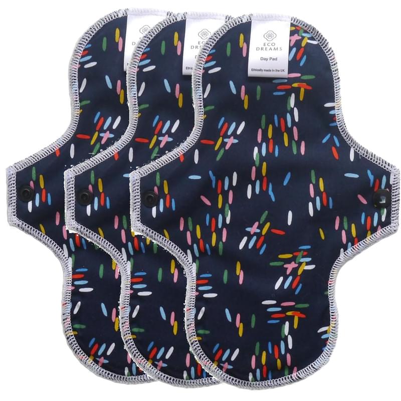 Menstruatiecups.nl Wasbaar maandverband en inlegkruisjes - Eco Dreams - extra dun (beschrijvin 3 stuks maandverband Sprinkles (blauw))