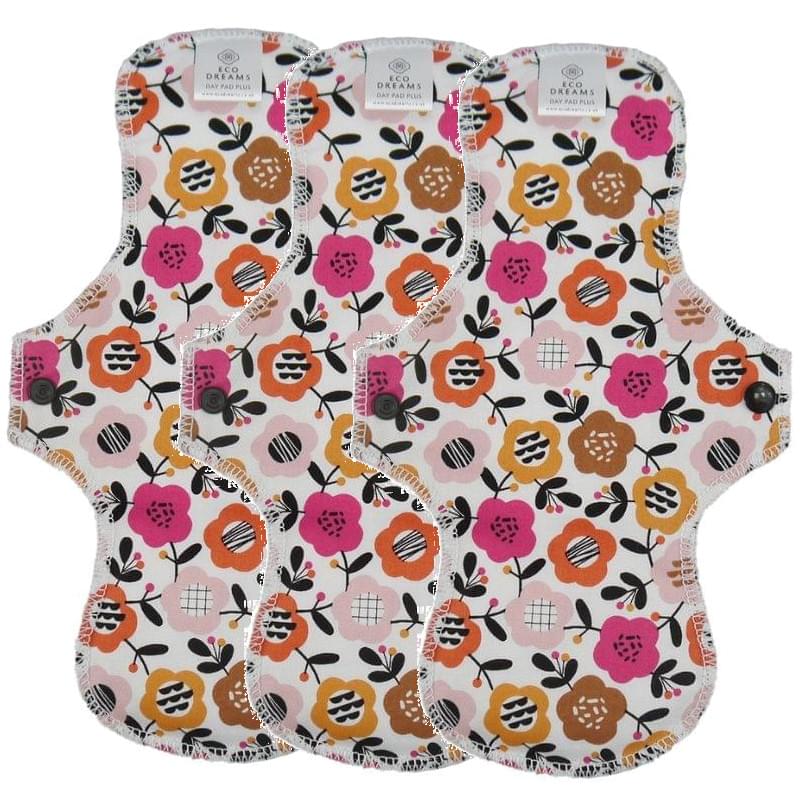 Menstruatiecups.nl Wasbaar maandverband en inlegkruisjes - Eco Dreams - extra dun (beschrijvin 3 stuks maandverband Flowers on white (wit))