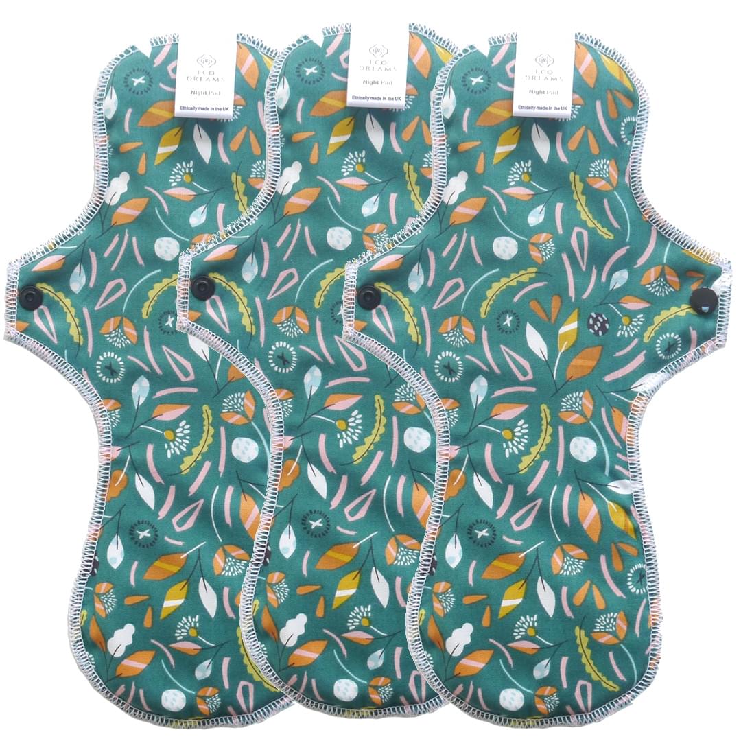 Menstruatiecups.nl Wasbaar maandverband en inlegkruisjes - Eco Dreams - extra dun (beschrijvin 3 stuks nacht maandverband Autumn (turquoise))