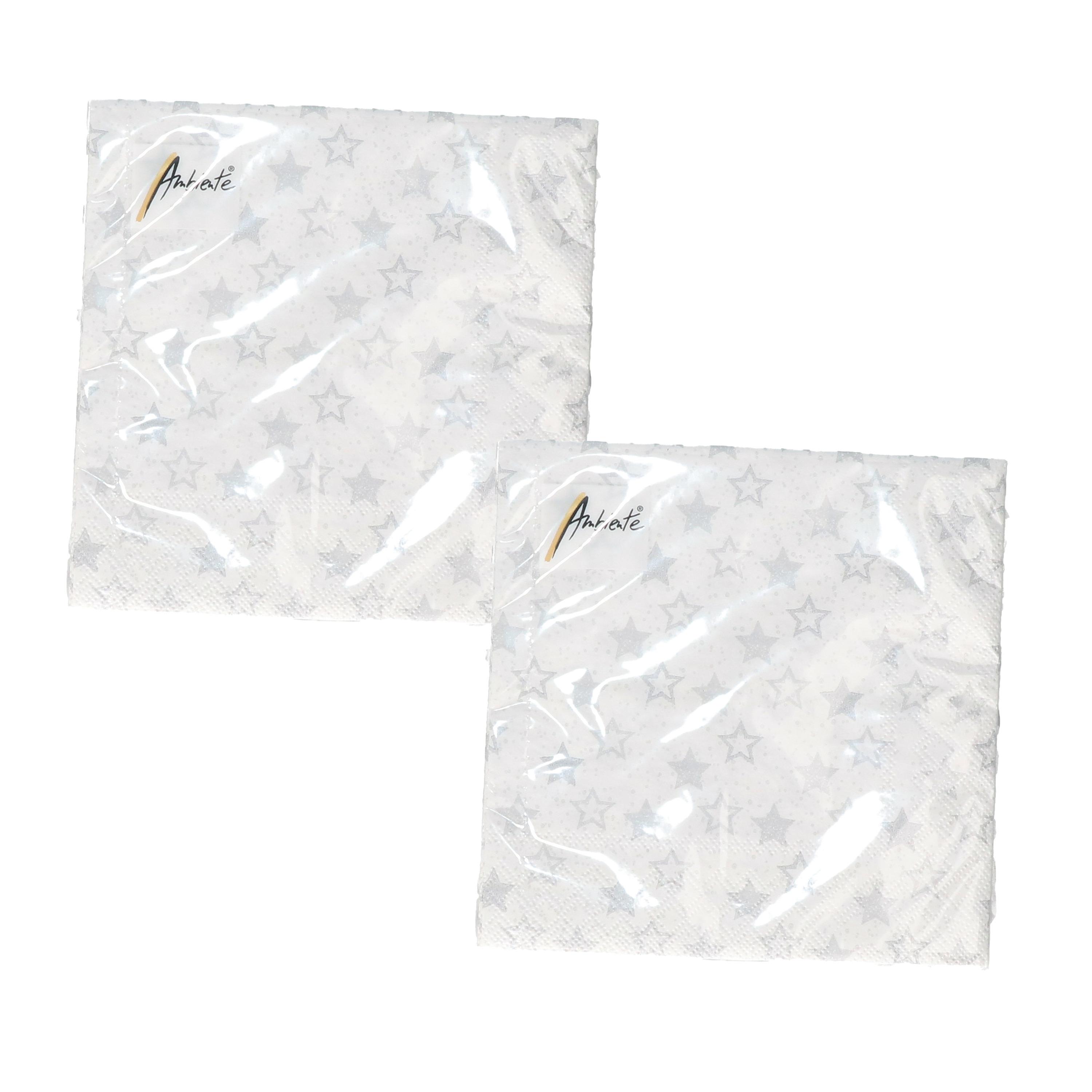 Ambiente 40x stuks diner/lunch servetten 33 x 33 cm met zilveren sterren -
