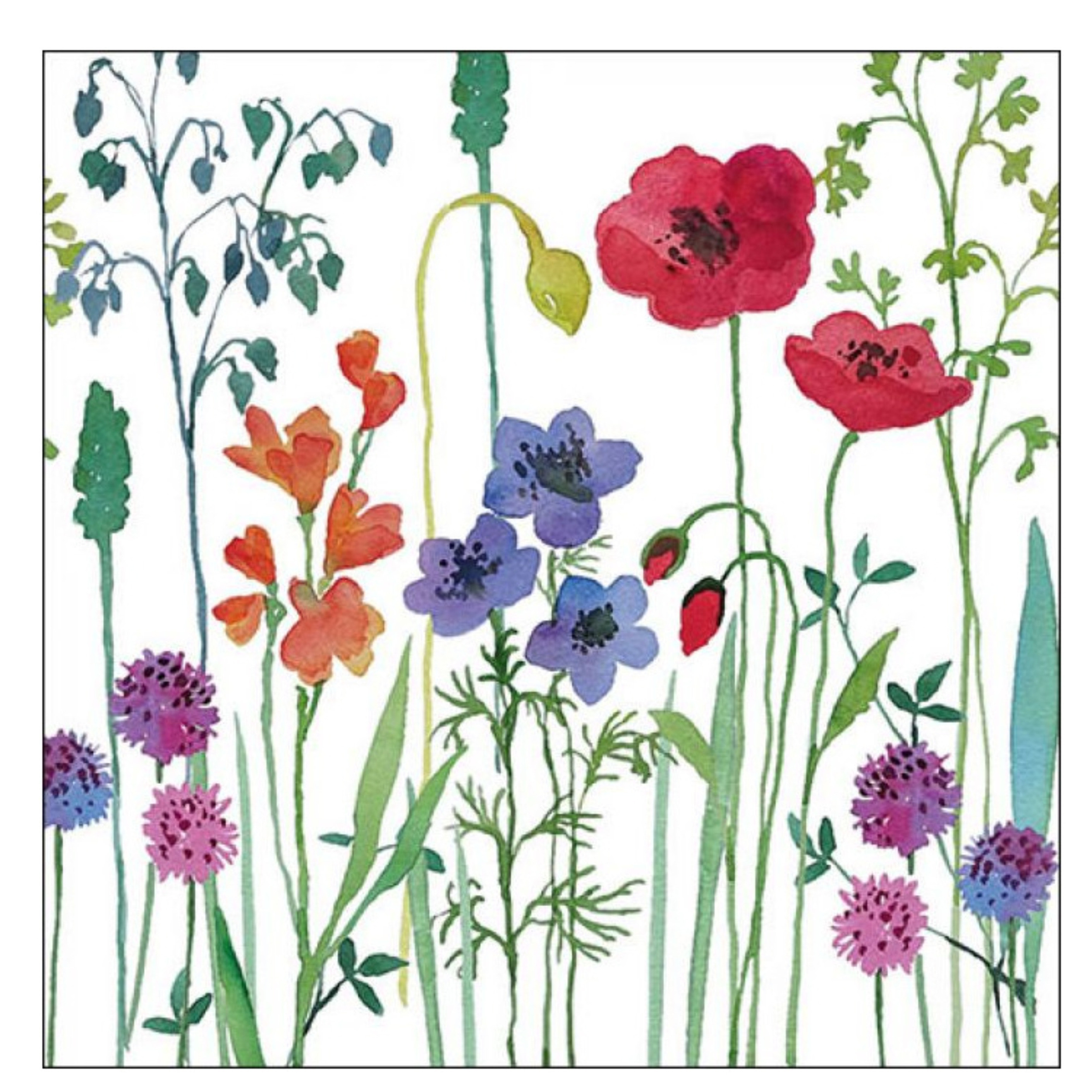Ambiente Servetten bloemen thema - 40x - weidebloemen - wit - 33 x 33 cm -