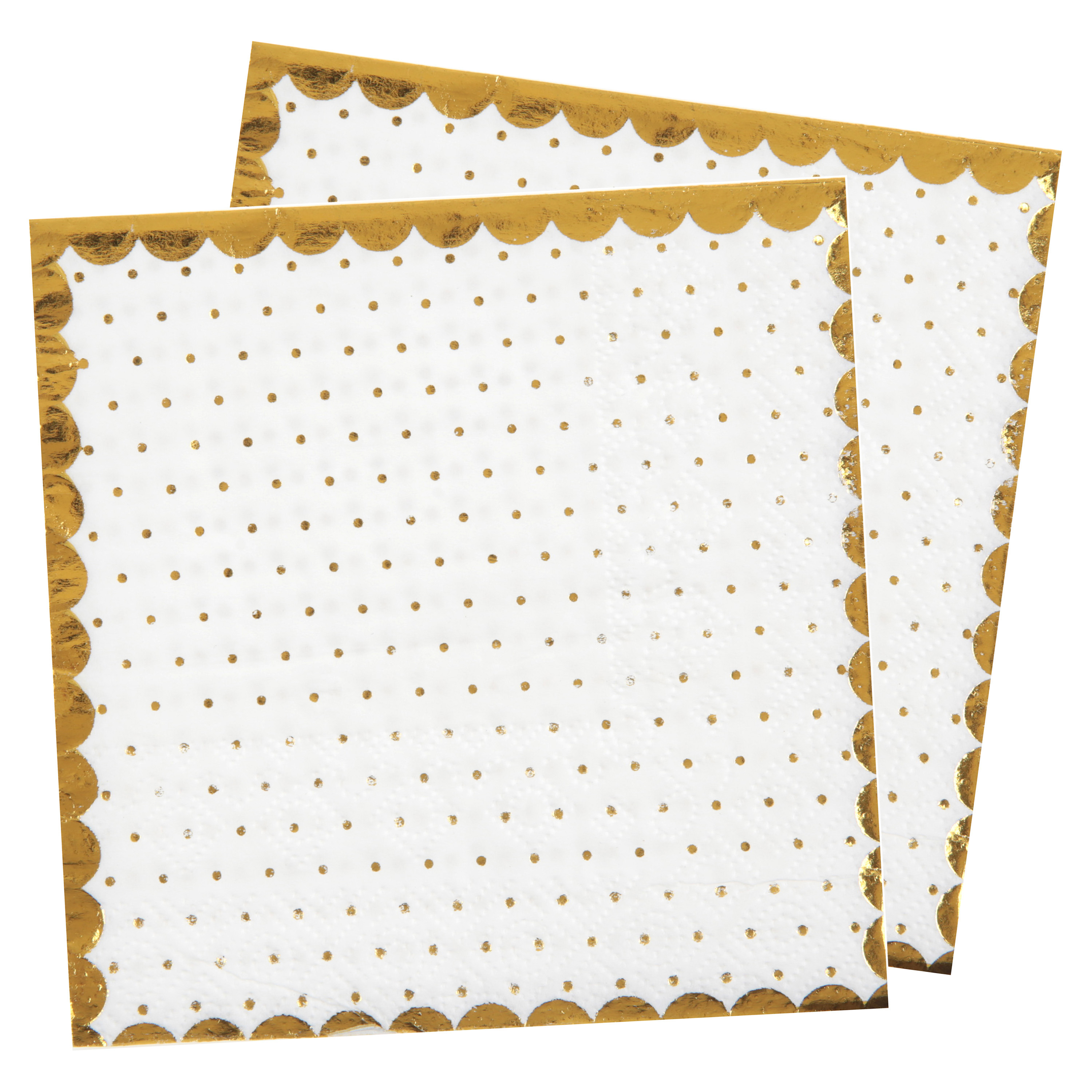 Santex Feest servetten - stippen - 40x stuks - 25 x 25 cm - papier - wit/goud -