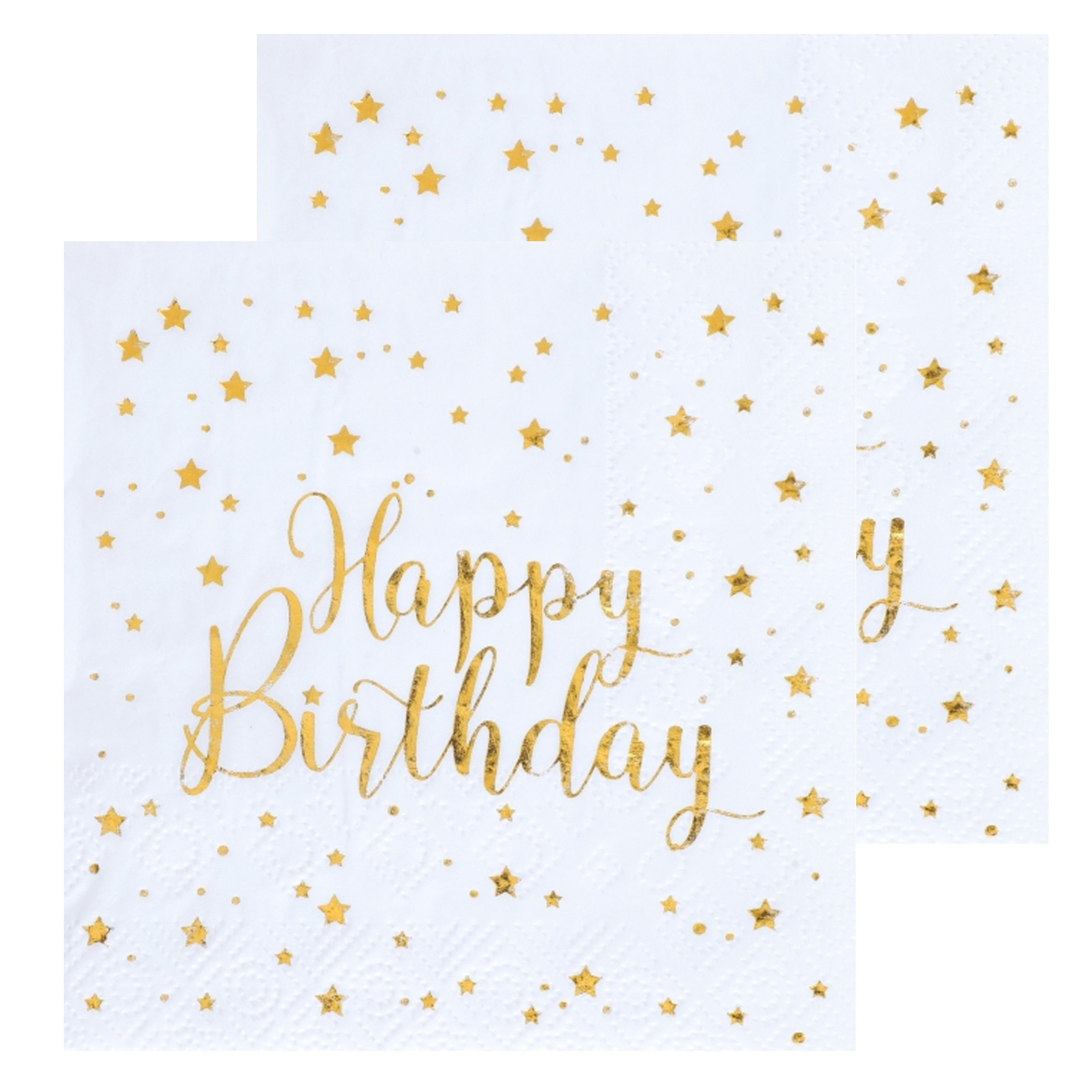 Santex Verjaardag feest servetten happy birthday - 40x - wit - 24 x 24 cm -