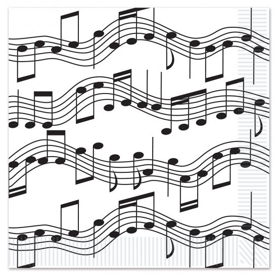 Merkloos Muzieknoot servetten - wit - 32x - 25 x 25 cm - feest servetten muziek thema -