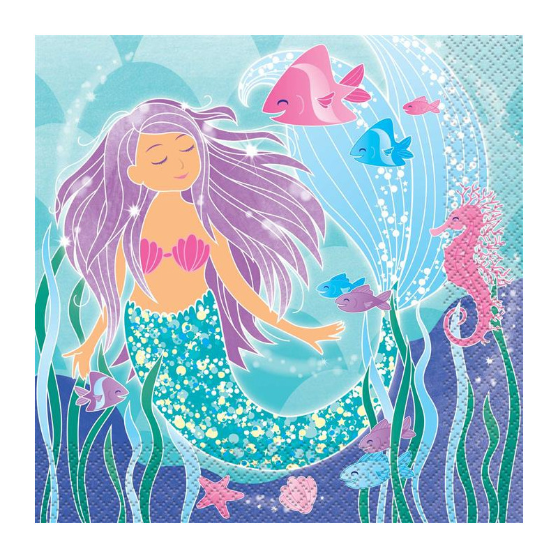 Merkloos Zeemeermin/mermaid/oceaan themafeest servetten - 48x stuks - 33 x 33 cm - Kinder feestartikelen -