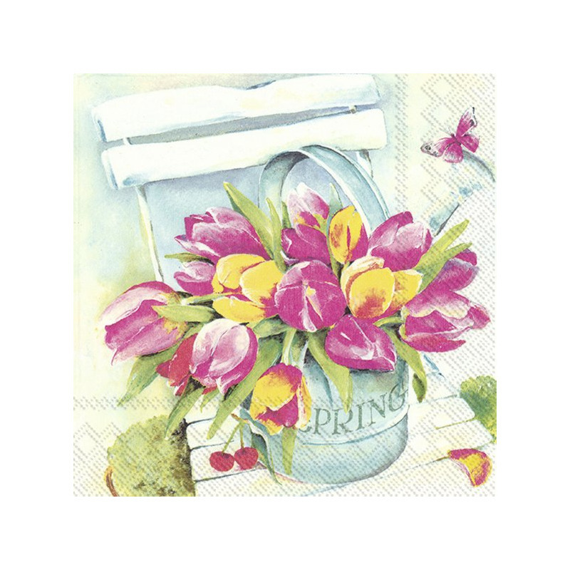 Ihr 60x Gekleurde 3-laags servetten tulpen 33 x 33 cm -