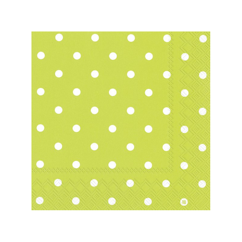 Ihr 60x Polka Dot 3-laags servetten lime groen met witte stippen 33 x 33 cm -