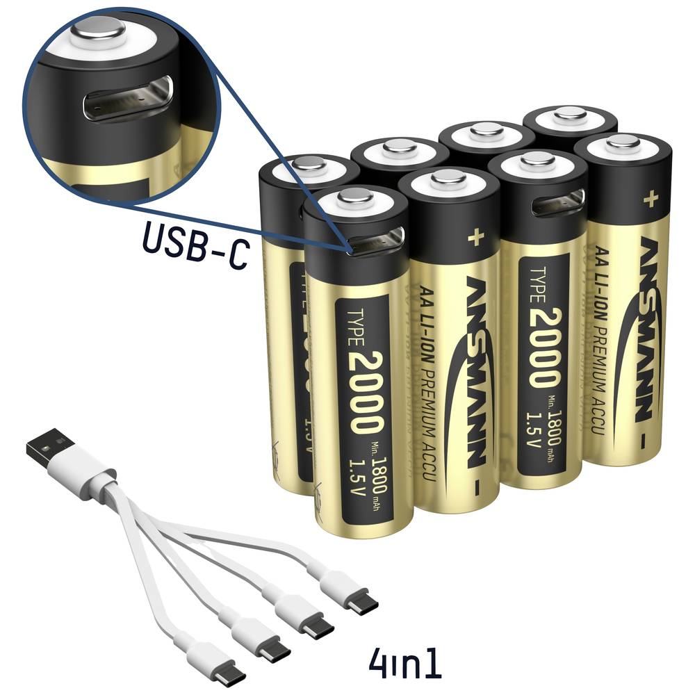 Ansmann 1312-0039 Oplaadbare AA batterij (penlite) Lithium 1800 mAh 1.5 V 8 stuk(s)