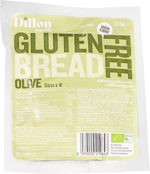 Dillon organic Olive gluten free sliced bread 275gram