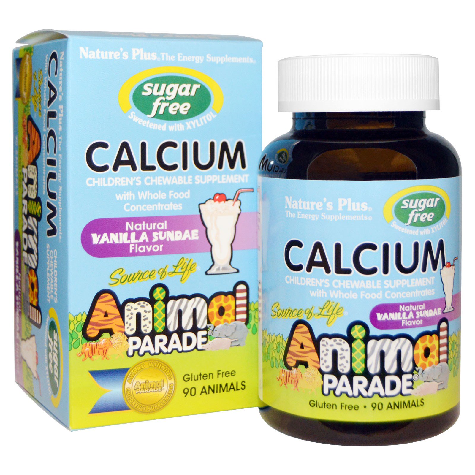 Nature's Plus Calcium, Sugar Free, Natural Vanilla Sundae Flavor (90 Animals) - 