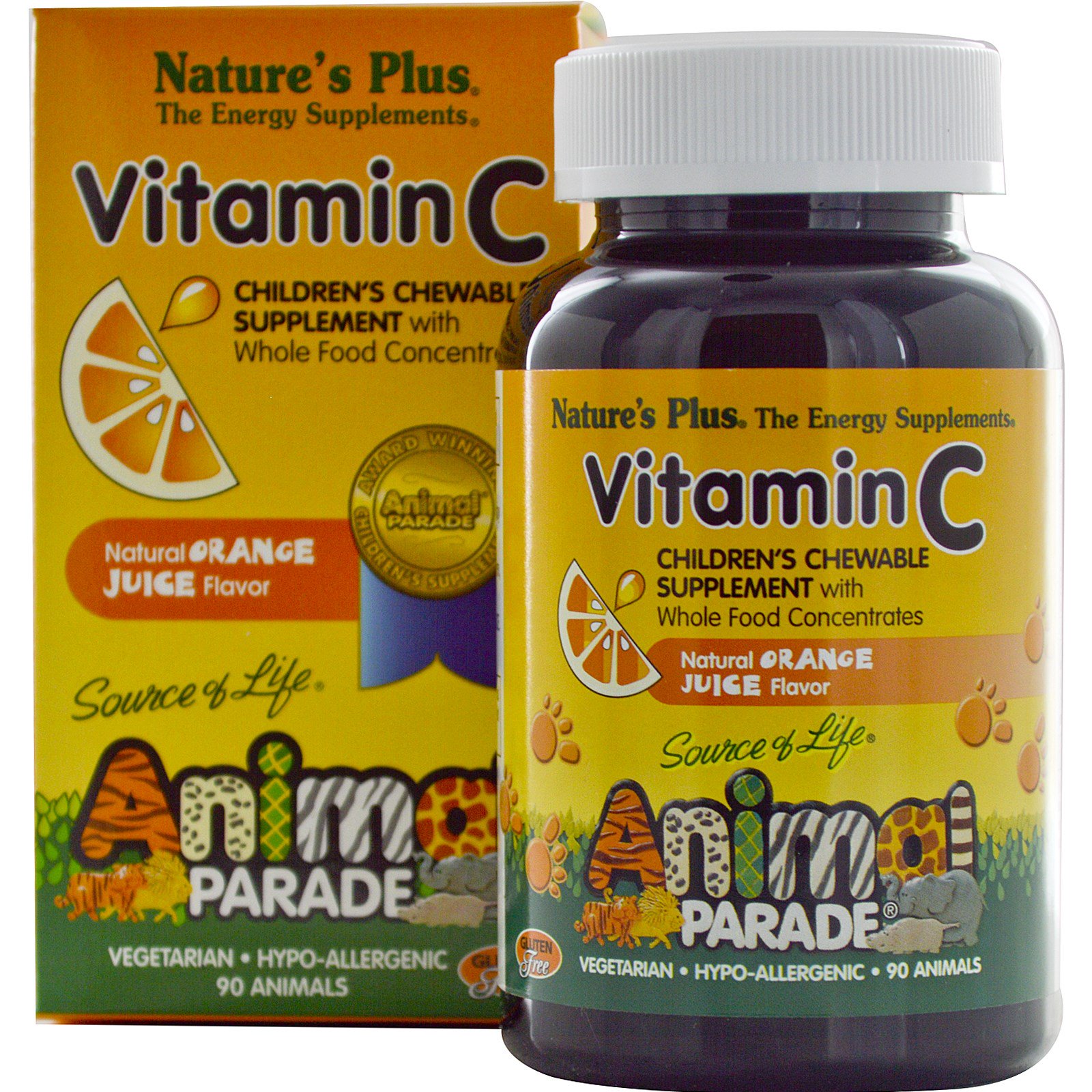 Nature's Plus Vitamin C, Children's Chewable Supplement, Natural Orange Juice Flavor (90 Animals) - 