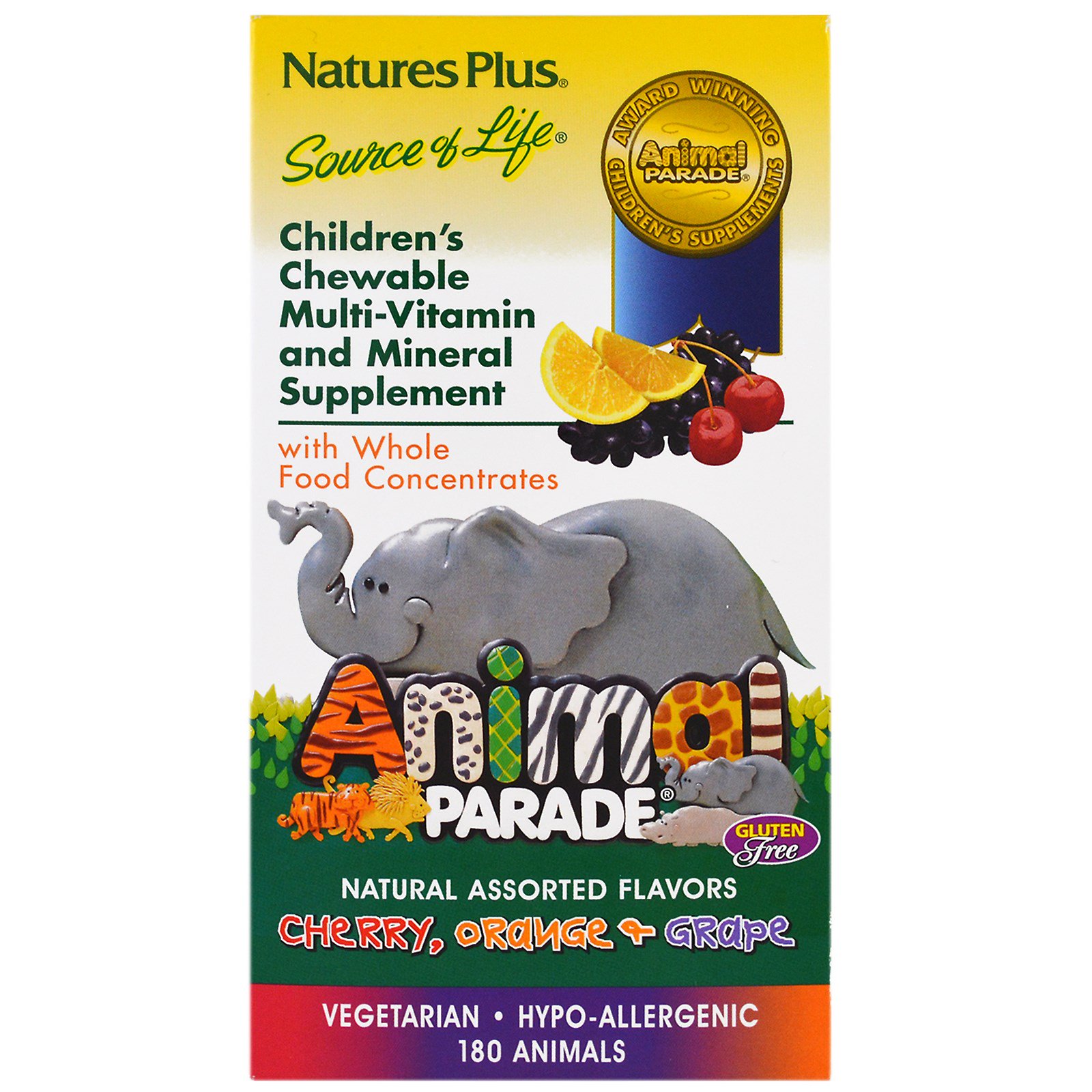 Nature's Plus Children's Chewable Multi-Vitamin & Mineral, Assorted Flavors (180 Animals) - 