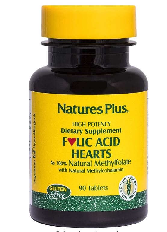Nature's Plus Folic Acid Hearts 400 mcg (90 Tablets) - 