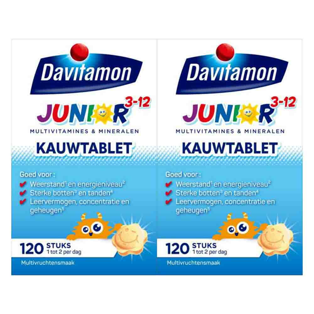 Davitamon Gratis Verzending: 2x  Junior 3+ Multivruchten 120 kauwtabletten