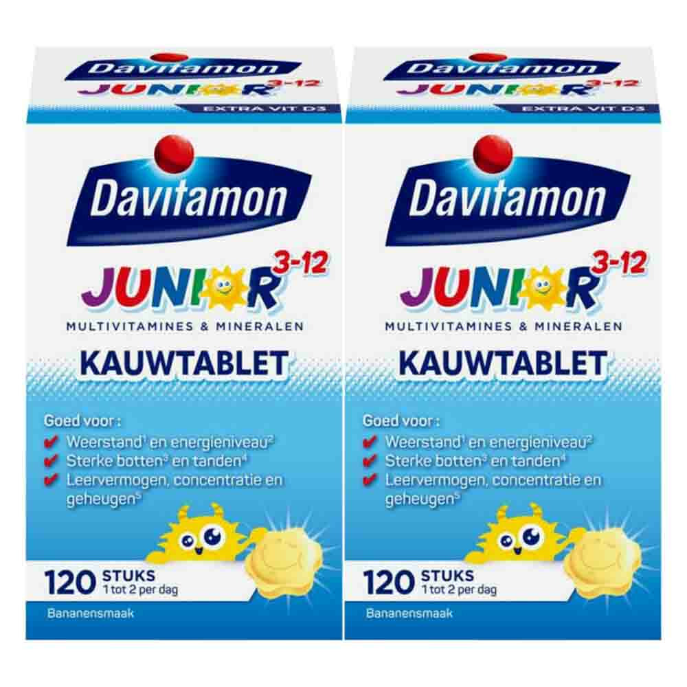 Davitamon Gratis Verzending: 2x  Junior 3+ Kauwvitamines Banaan 120 kauwtabletten