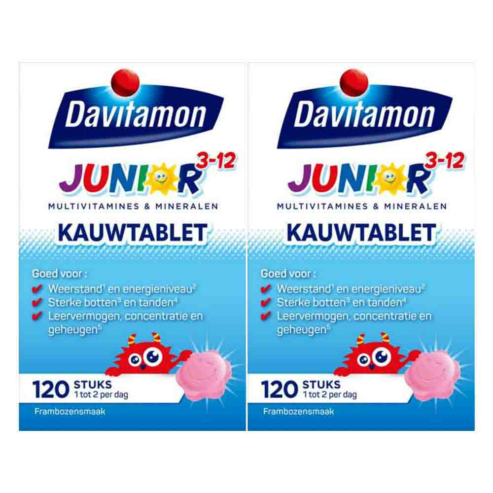 Davitamon Gratis Verzending: 2x  Junior 3+ Kauwvitamines Framboos 120 kauwtabletten