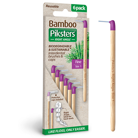 Piksters Bamboo  Interdental Brushes Right Angle Fine - Paars - 6 stuks