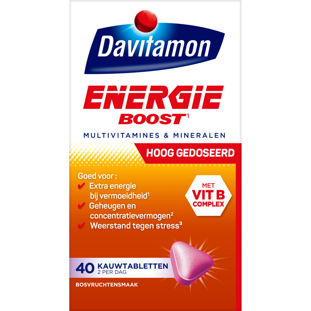 Davitamon Gratis Verzending: 4x  Energie Boost Bosvruchten 40 kauwtabletten