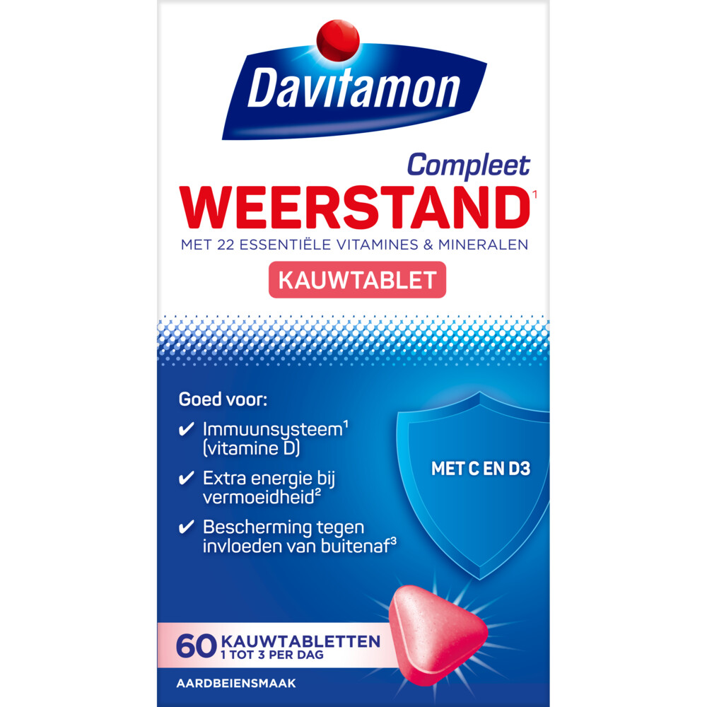 Davitamon Gratis Verzending: 4x  Compleet Weerstand Kauwvitamines Aardbei 60 kauwtabletten