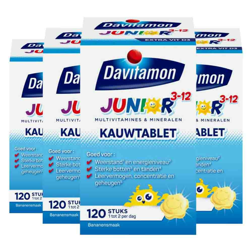 Davitamon Gratis Verzending: 4x  Junior 3+ Kauwvitamines Banaan 120 kauwtabletten