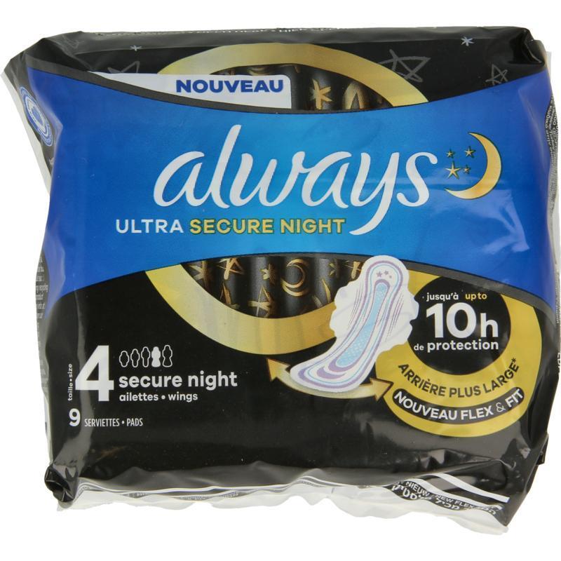 Always Maandverband ultra secure nacht 9 Stuks