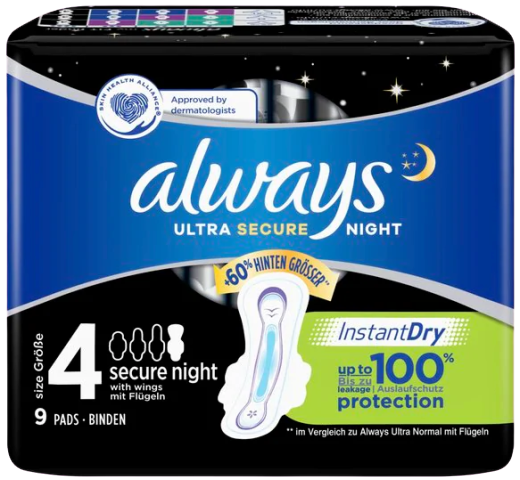 Always Maandverband ultra secure night met vleugels 9st