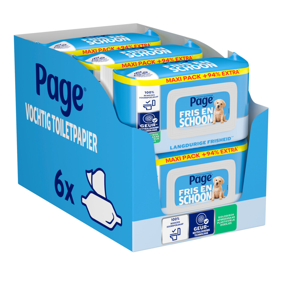 Page 6x  Vochtig Toiletpapier Compleet Schoon Maxi 74 stuks