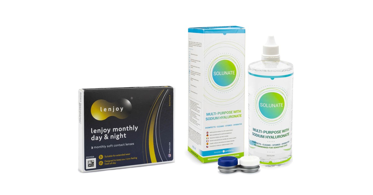 Lenjoy  Monthly Day & Night (3 lenzen) + Solunate Multi-Purpose 400 ml met lenzendoosje