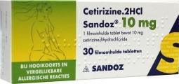 Sandoz Cetirizine 10mg hooikoorts tabletten 30 stuks
