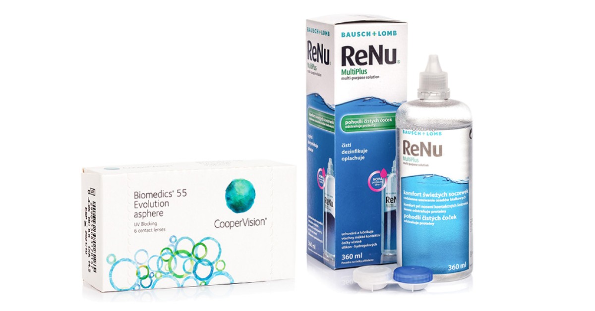 Biomedics 55 Evolution CooperVision (6 lenzen) + ReNu MultiPlus 360 ml met lenzendoosje