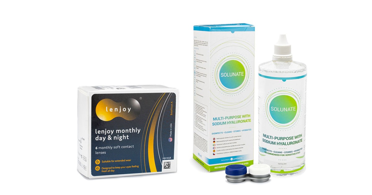 Lenjoy  Monthly Day & Night (6 lenzen) + Solunate Multi-Purpose 400 ml met lenzendoosje