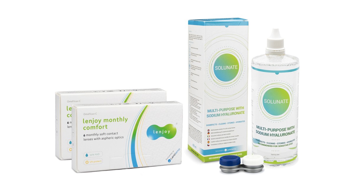 Lenjoy  Monthly Comfort (12 lenzen) + Solunate Multi-Purpose 400 ml met lenzendoosje