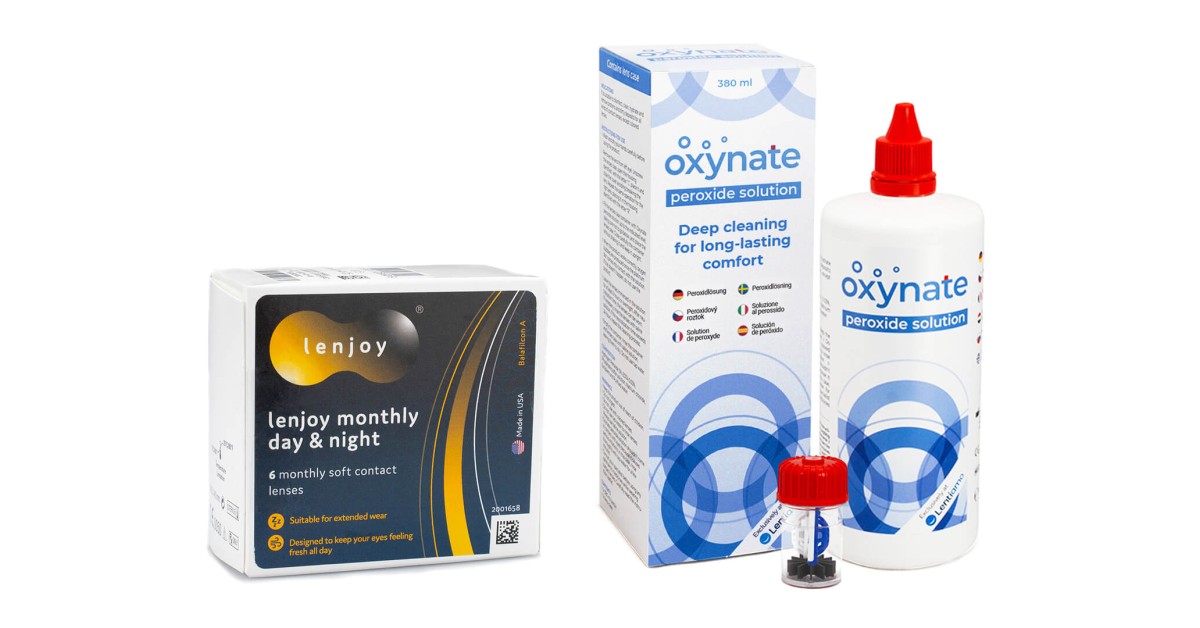 Lenjoy  Monthly Day & Night (6 lenzen) + Oxynate Peroxide 380 ml met lenzendoosje