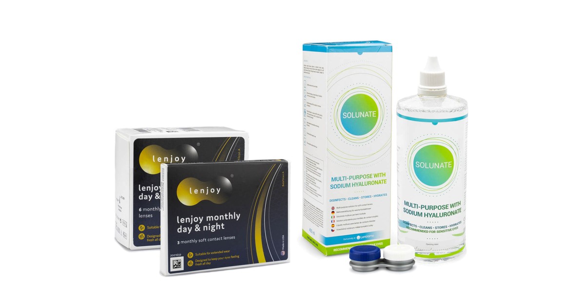 Lenjoy  Monthly Day & Night (9 lenzen) + Solunate Multi-Purpose 400 ml met lenzendoosje