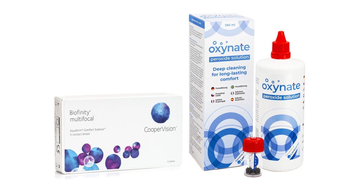 Biofinity Multifocal (3 lenzen) + Oxynate Peroxide 380 ml met lenzendoosje