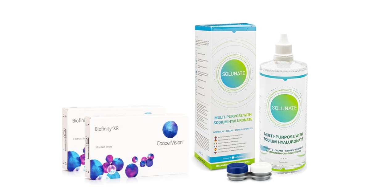 Biofinity XR CooperVision (6 lenzen) + Solunate Multi-Purpose 400 ml met lenzendoosje