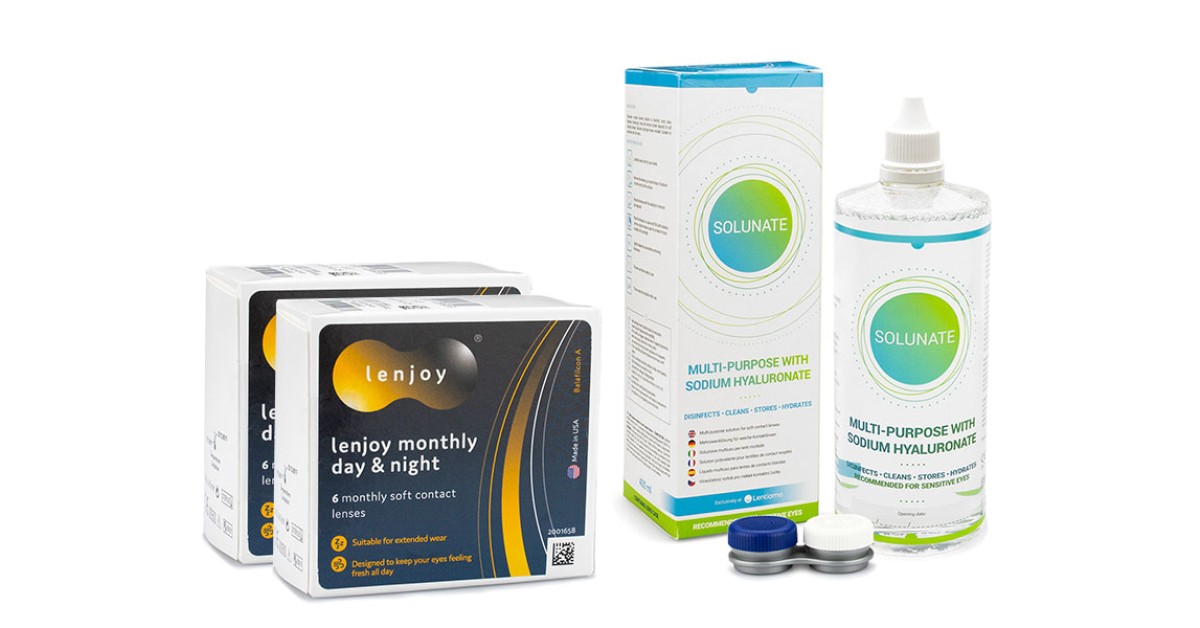 Lenjoy  Monthly Day & Night (12 lenzen) + Solunate Multi-Purpose 400 ml met lenzendoosje