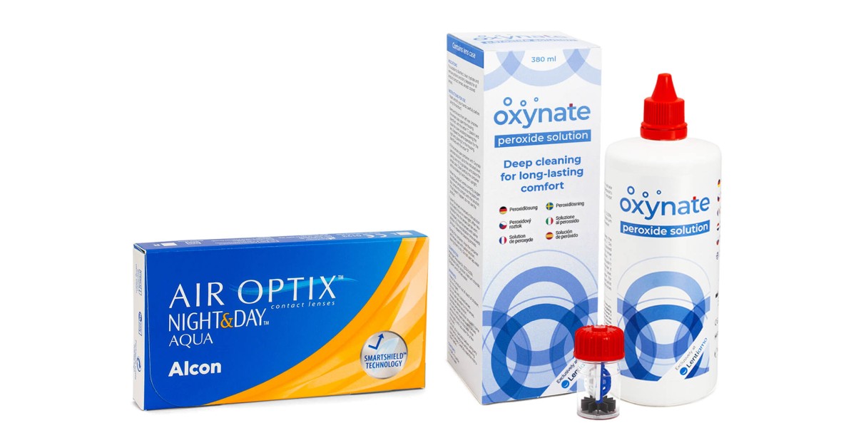 Air Optix Night & Day Aqua (6 lenzen) + Oxynate Peroxide 380 ml met lenzendoosje