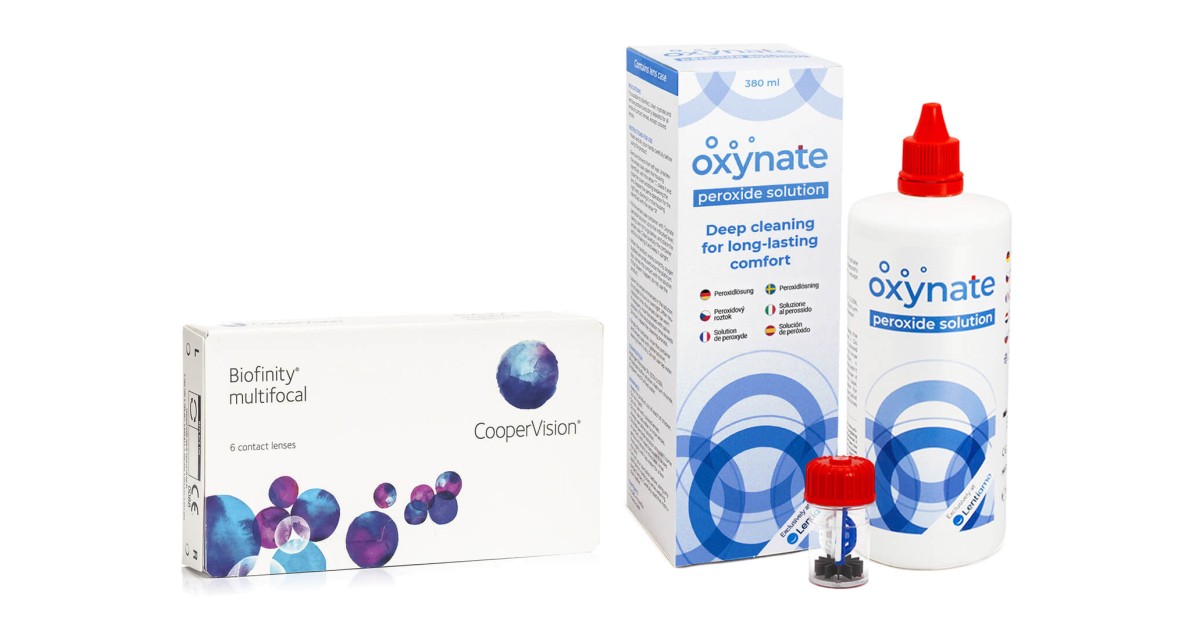 Biofinity Multifocal (6 lenzen) + Oxynate Peroxide 380 ml met lenzendoosje